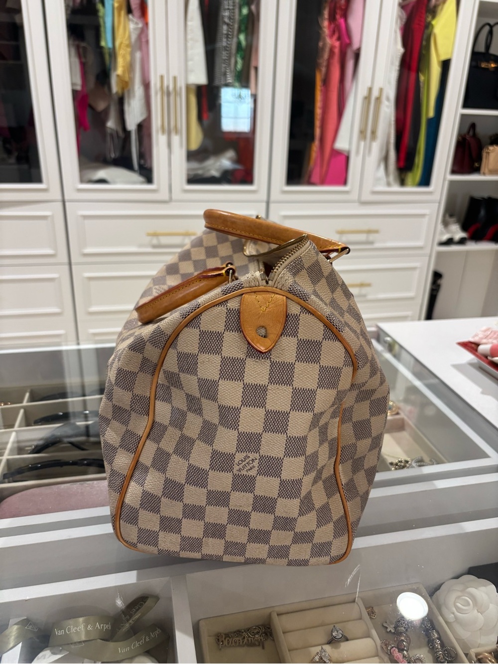 Michael Kors Beige Checkered Top-Handle Satchel with Tan Trim - Picture 2 of 6